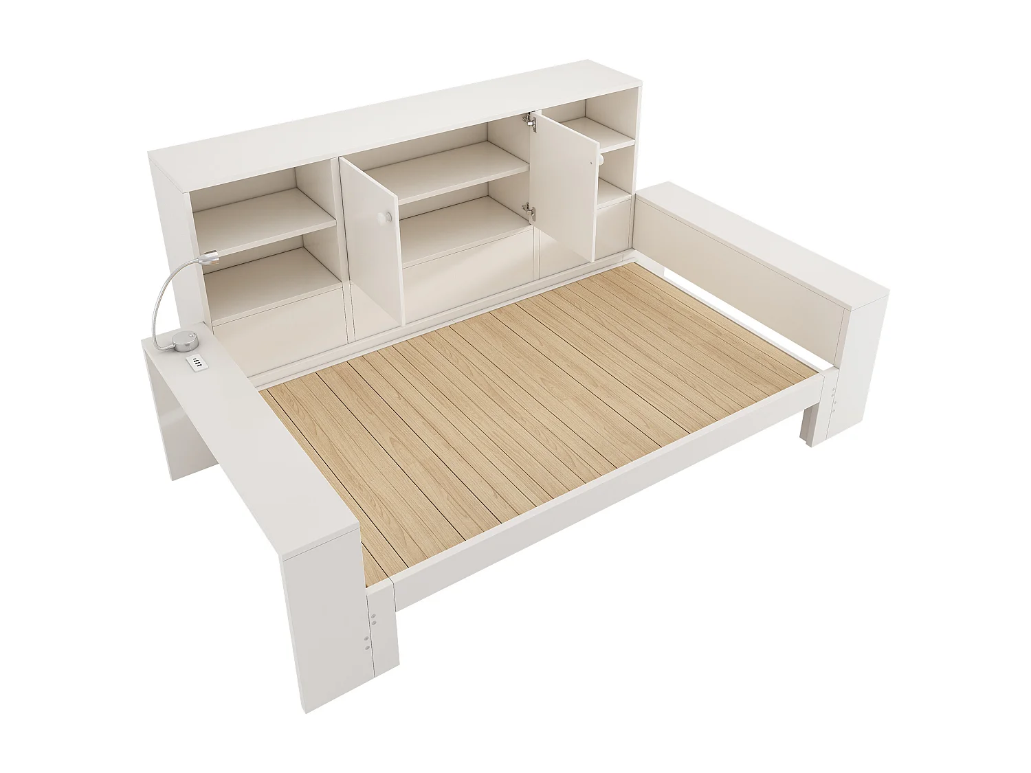 Schlafsofa 90x200cm - mit Gästebett und Leselicht - mit USB/USB-C-Anschluss - mit 2 Türen und Stauraum - weiß​ (ohne Matratze)