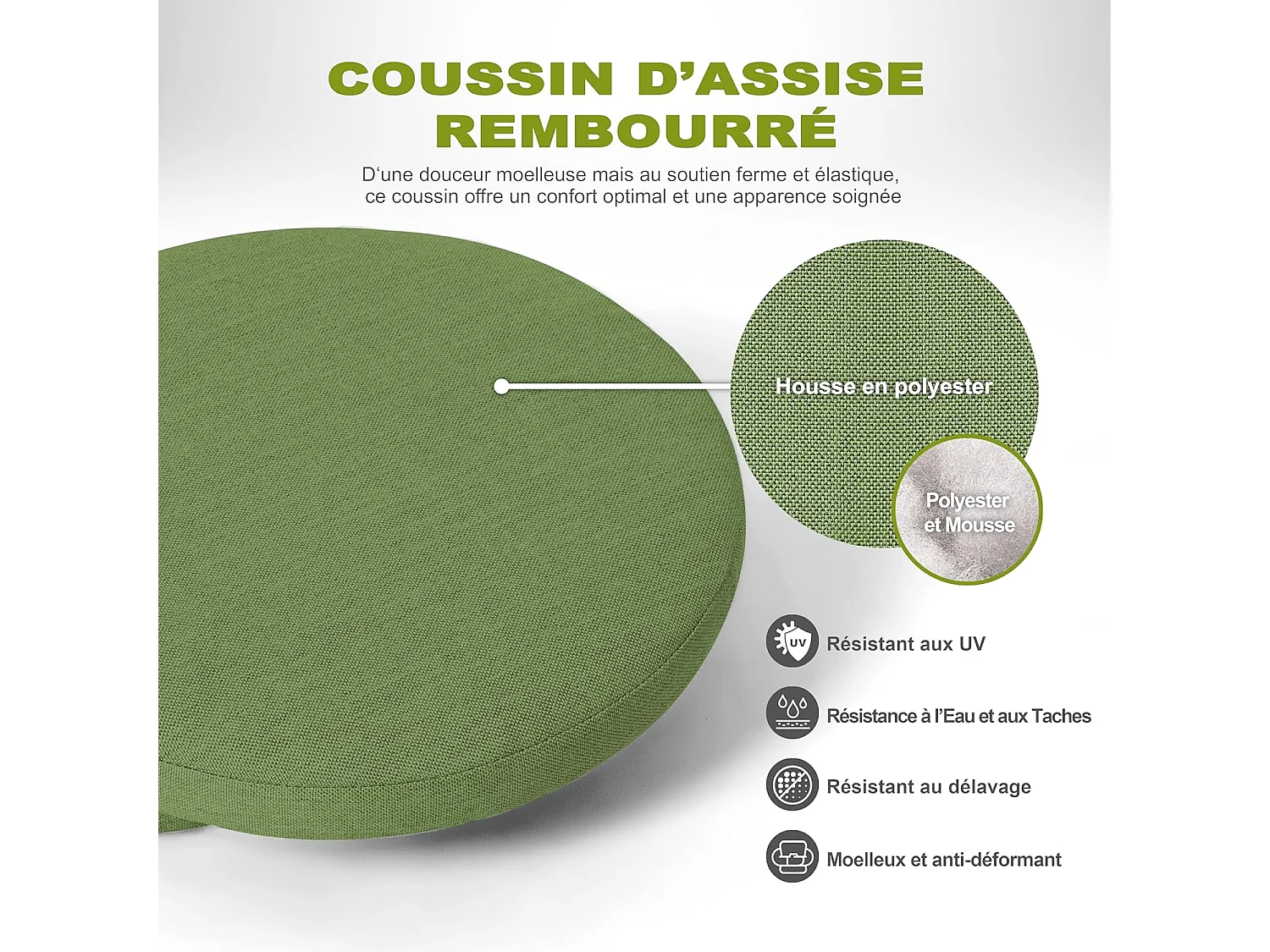 Coussins De Siège Ronds Résistants 38x3,6 cm Avec Attaches Lot De 2
