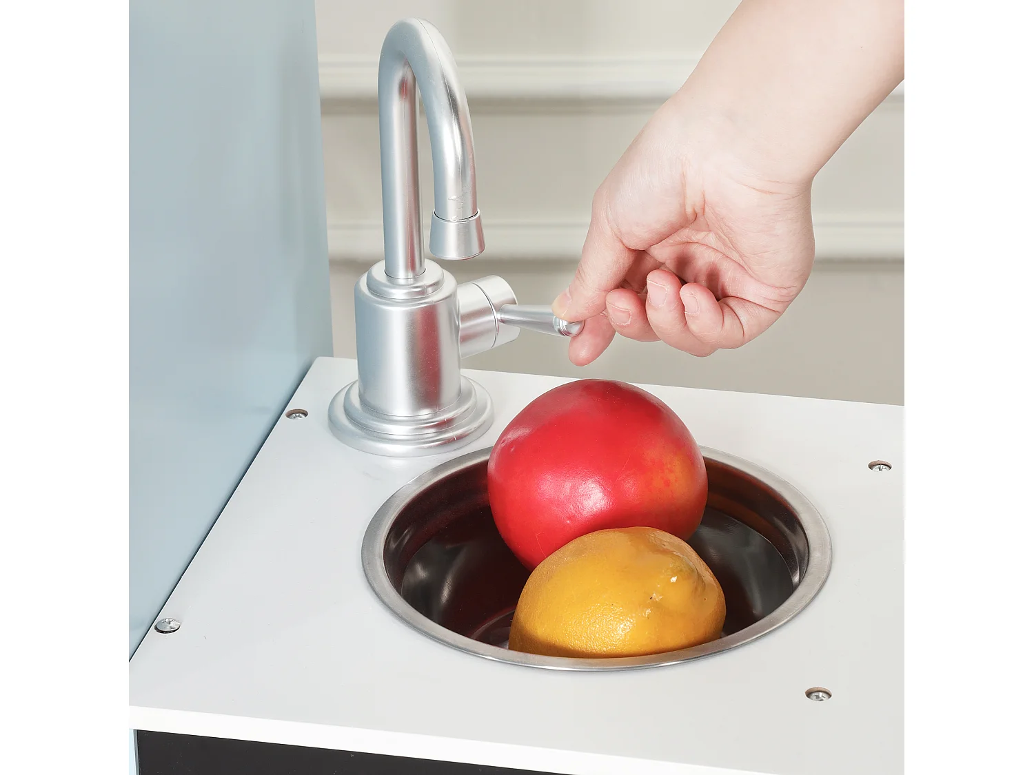 Cuisine Enfants en bois 1550x30x107.5cm - boutique multifonctionnelle - Jouet d’Imitation pour 3 Ans+ (Blanc+Bleu)