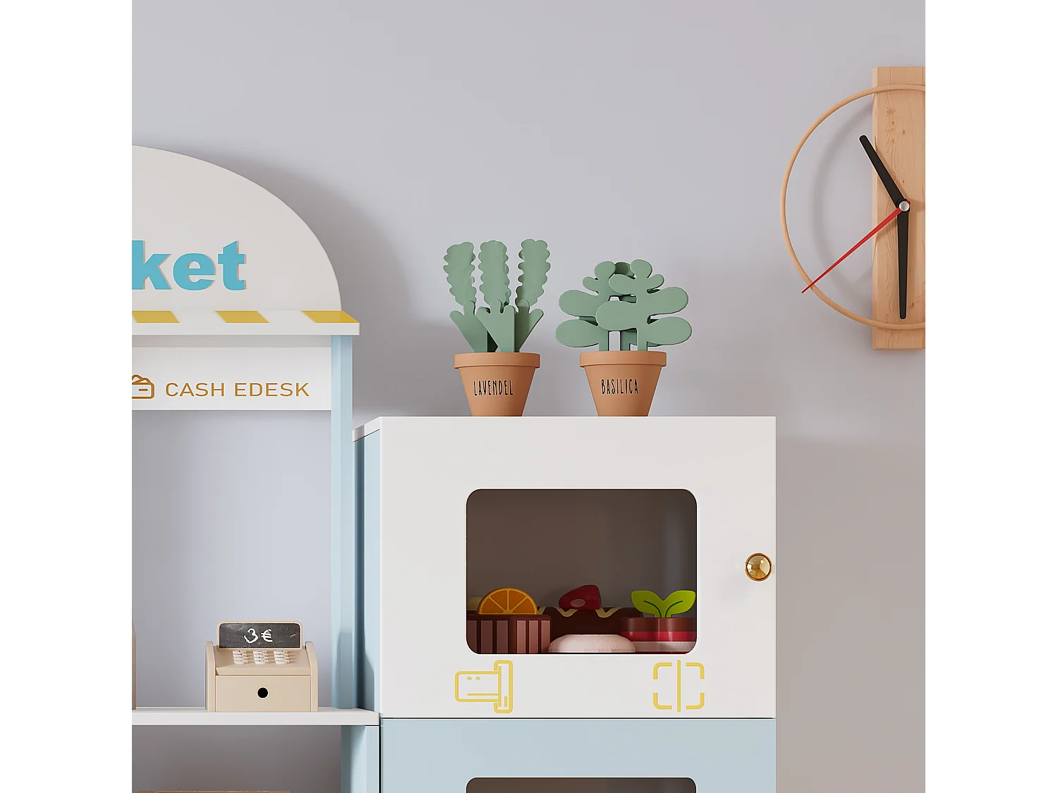 Cuisine Enfants en bois 1550x30x107.5cm - boutique multifonctionnelle - Jouet d’Imitation pour 3 Ans+ (Blanc+Bleu)