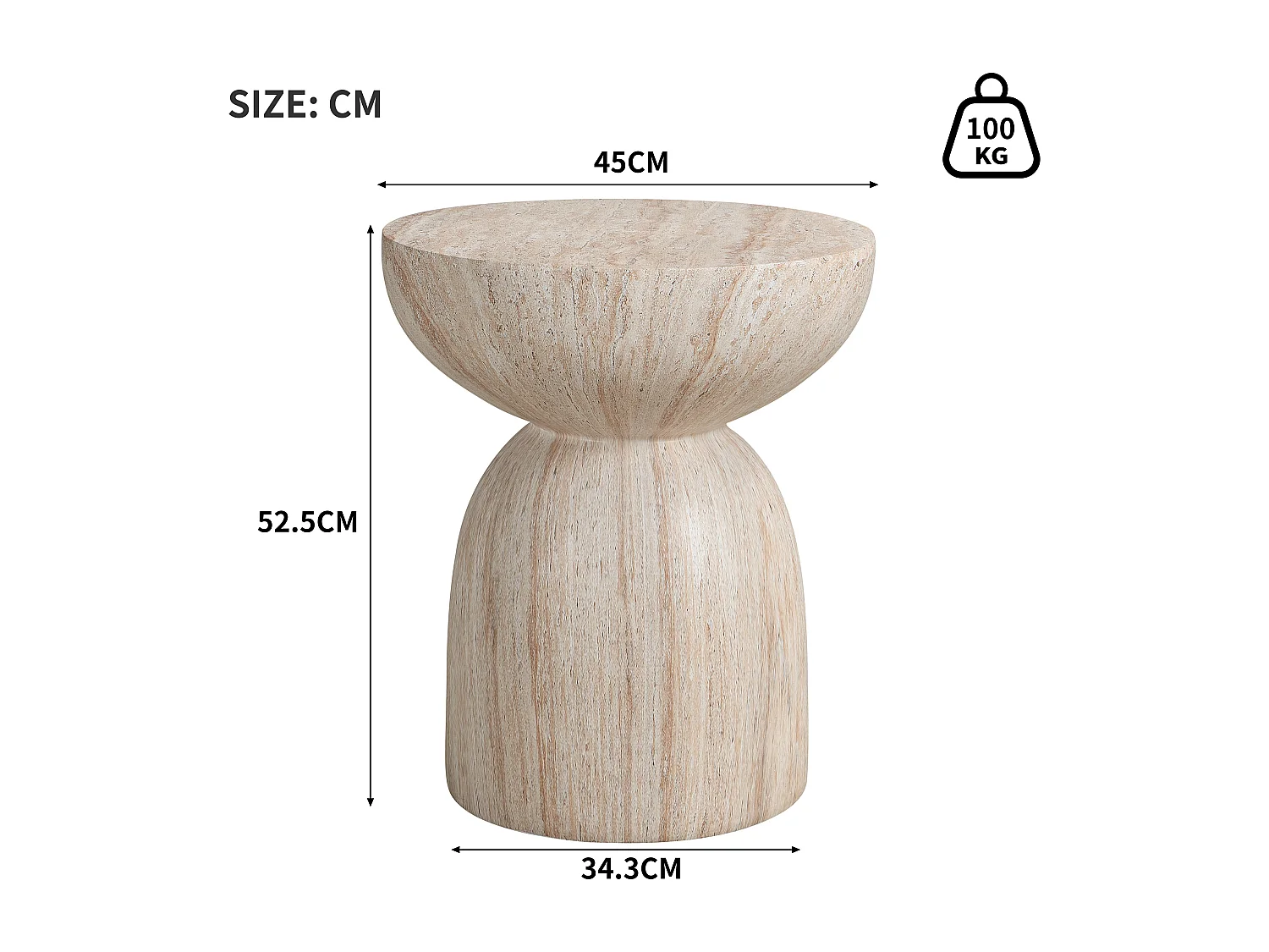 Bout de Canapé de Jardin Design en MgO - Table d'Appoint Sablier Aspect Travertin Naturel - Beige