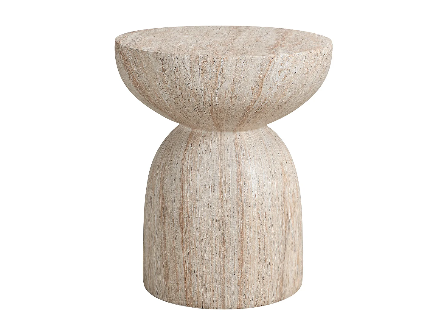 Bout de Canapé de Jardin Design en MgO - Table d'Appoint Sablier Aspect Travertin Naturel - Beige