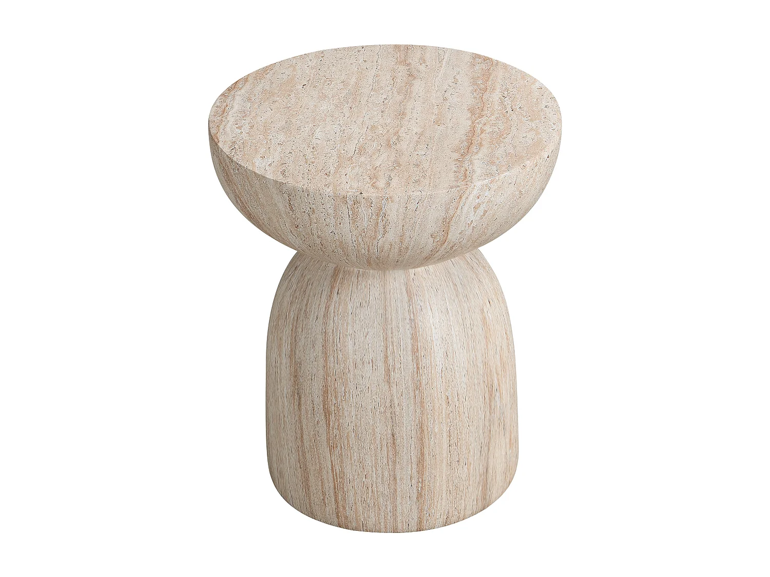 Bout de Canapé de Jardin Design en MgO - Table d'Appoint Sablier Aspect Travertin Naturel - Beige