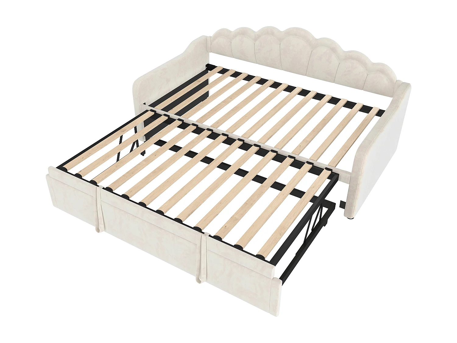 Lit banquette avec lit gigogne - 90/180 x 200 cm - avec Leds - velours - beige