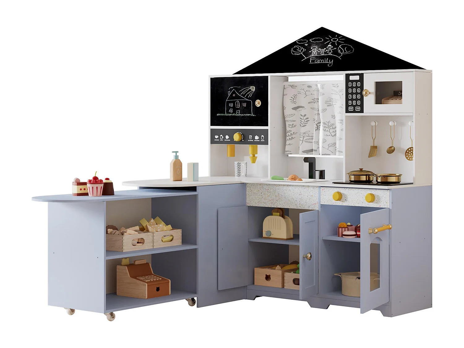 Cuisine Enfants en bois 90x60x105cm - cuisine entièrement équipée - Jouet d’Imitation pour 3 Ans+ (Blanc+Violet)