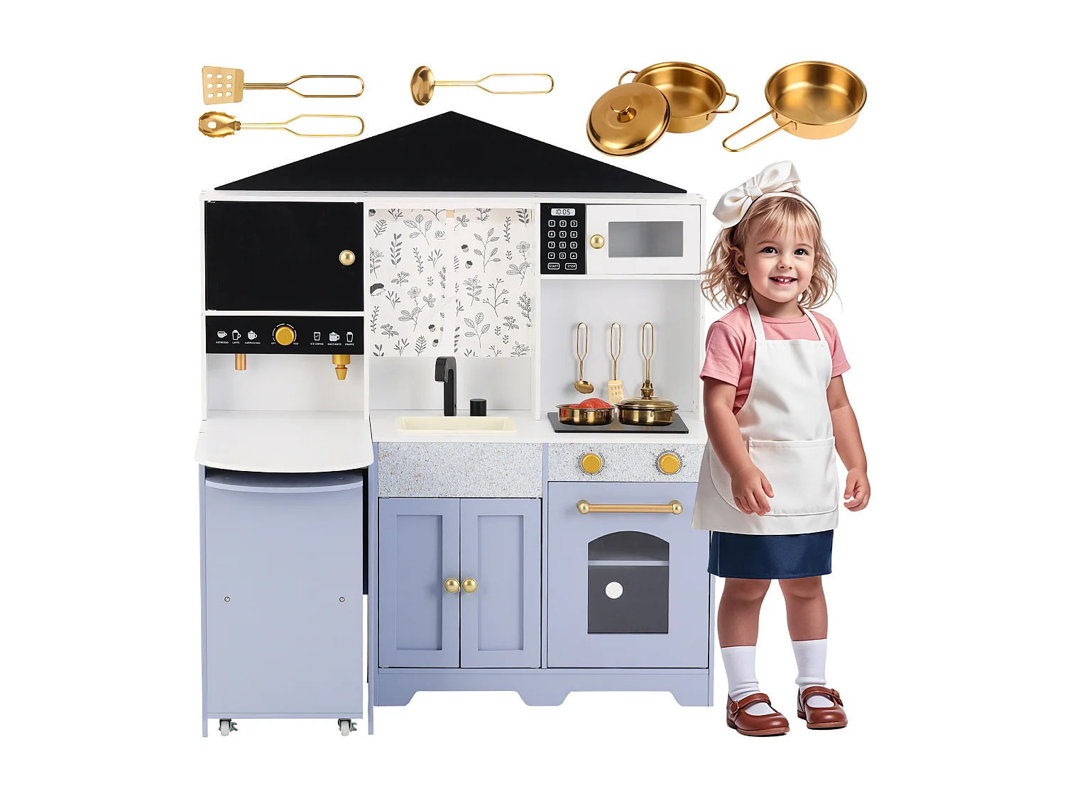 Cuisine Enfants en bois 90x60x105cm - cuisine entièrement équipée - Jouet d’Imitation pour 3 Ans+ (Blanc+Violet)