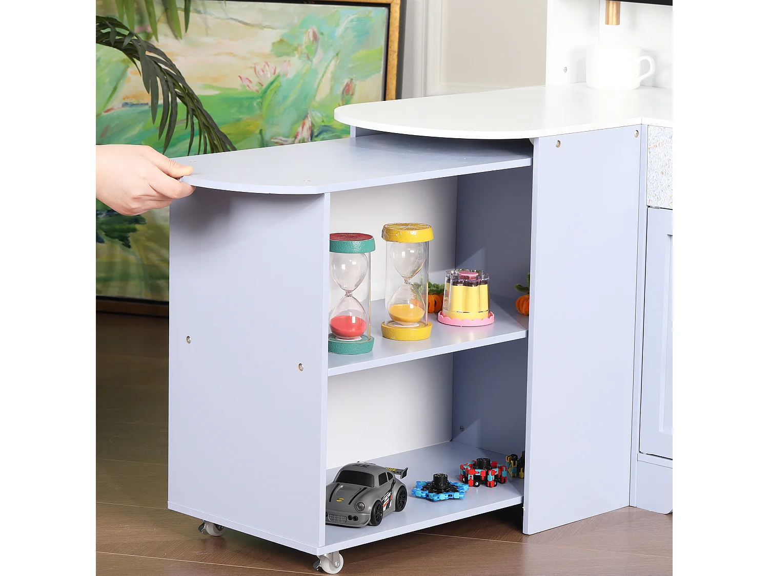 Cuisine Enfants en bois 90x60x105cm - cuisine entièrement équipée - Jouet d’Imitation pour 3 Ans+ (Blanc+Violet)