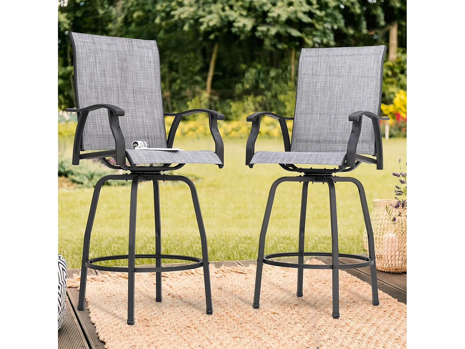 Tabourets De Bar Pivotants D Extérieur Lot De 2 Gris