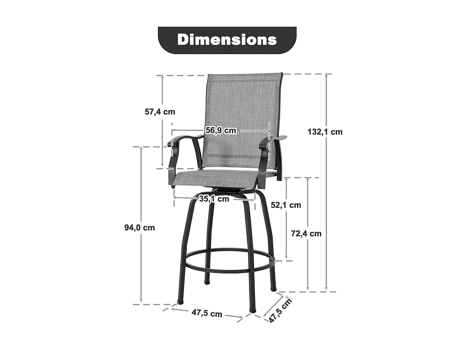 Tabourets De Bar Pivotants D Extérieur Lot De 2 Gris