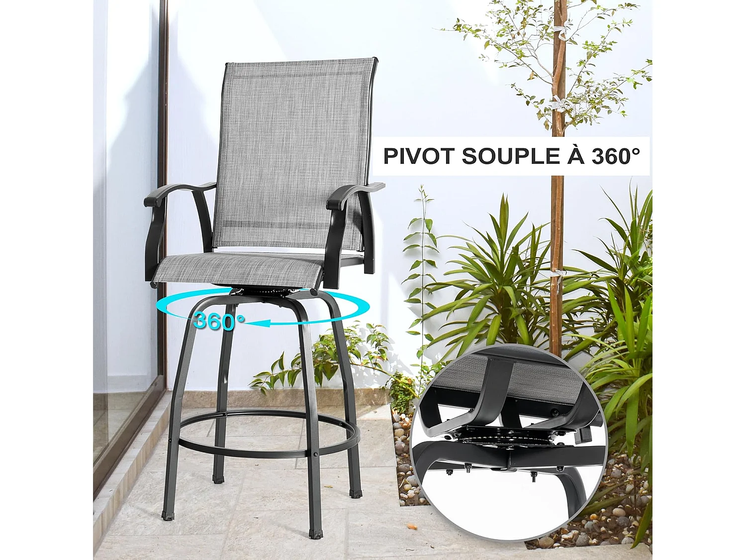 Tabourets De Bar Pivotants D Extérieur Lot De 2 Gris
