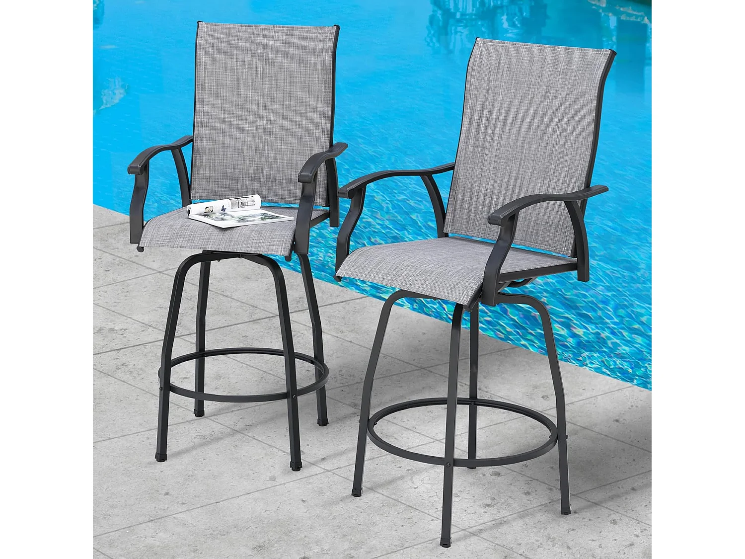 Tabourets De Bar Pivotants D Extérieur Lot De 2 Gris