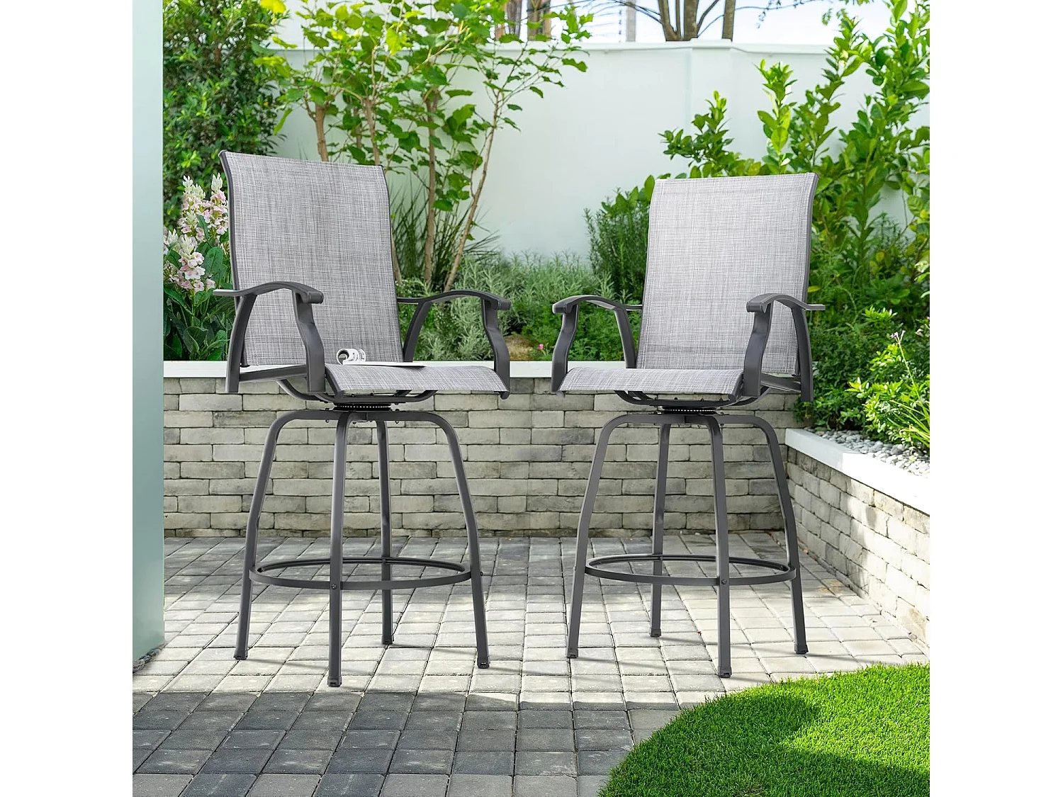 Tabourets De Bar Pivotants D Extérieur Lot De 2 Gris