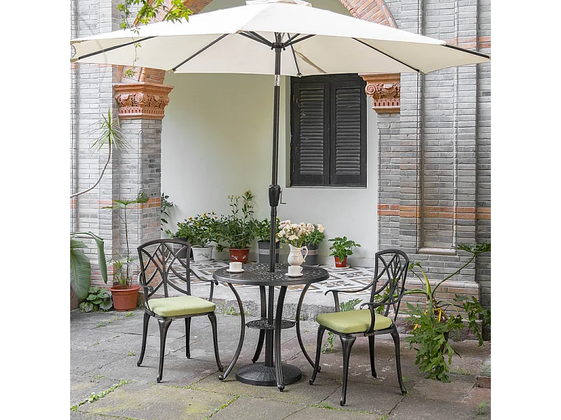 Parasol Ventilé 228 cm Rond Beige pour L'extérieur, Manivelle, Inclinaison par Bouton Poussoir