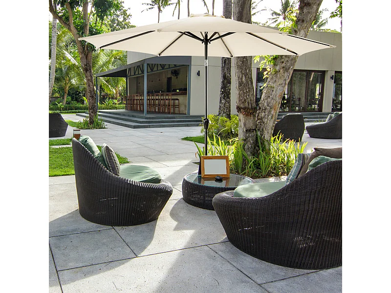 Parasol Ventilé 228 cm Rond Beige pour L'extérieur, Manivelle, Inclinaison par Bouton Poussoir