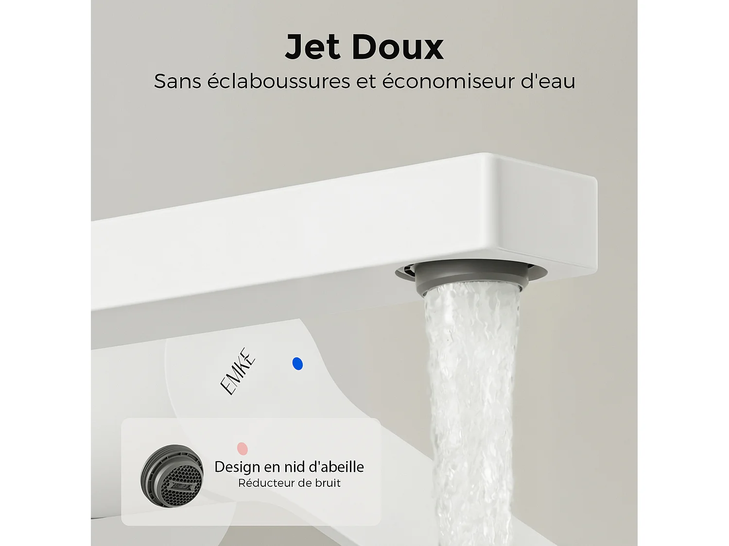 EMKE Mitigeur de lavabo mural encastrable blanc mat cartouche céramique laiton L.21xH.7 cm