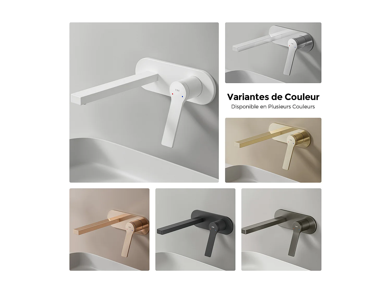 EMKE Mitigeur de lavabo mural encastrable blanc mat cartouche céramique laiton L.21xH.7 cm