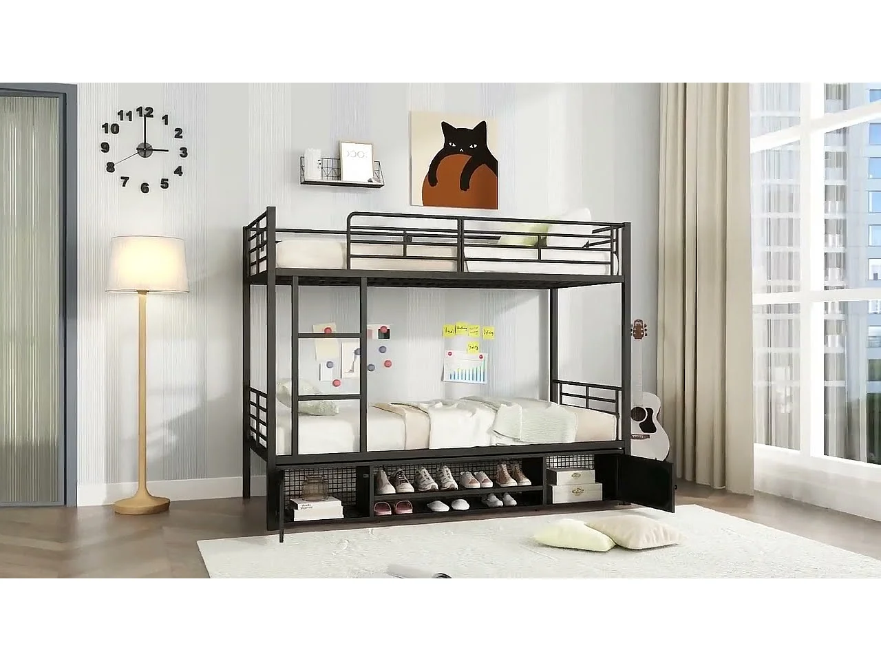 Beliche de ferro 90x200cm - com sapateira e escada - Preto