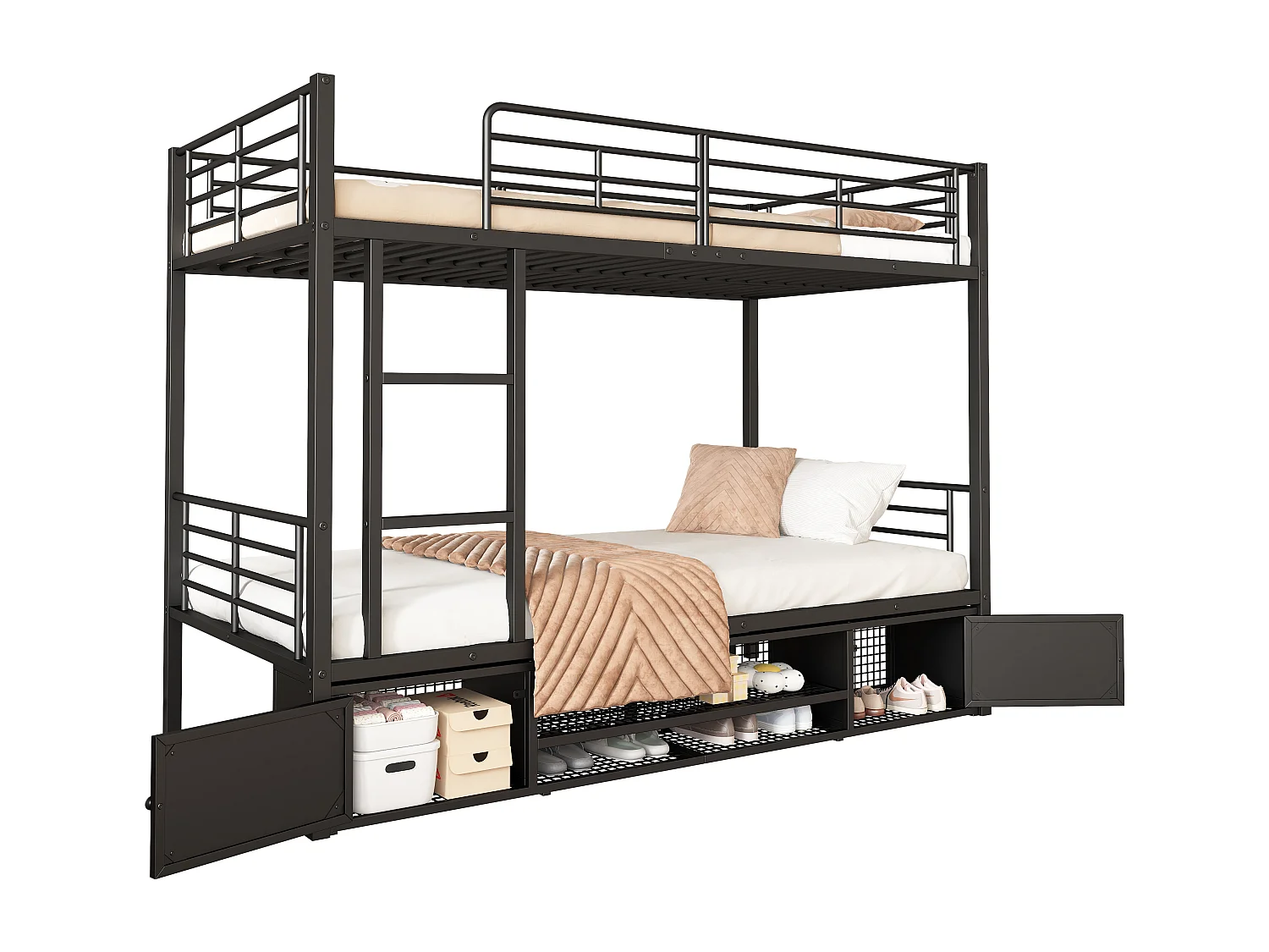 Beliche de ferro 90x200cm - com sapateira e escada - Preto