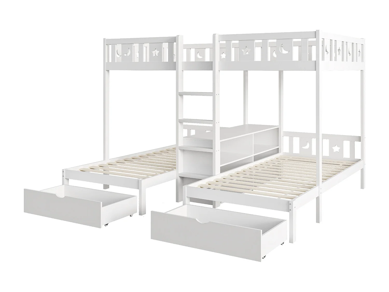 Etagenbett 90x200 + 140x200cm - mit 2 Schubladen - mit Sicherheitsgittern - weiß​ (ohne Matratze)