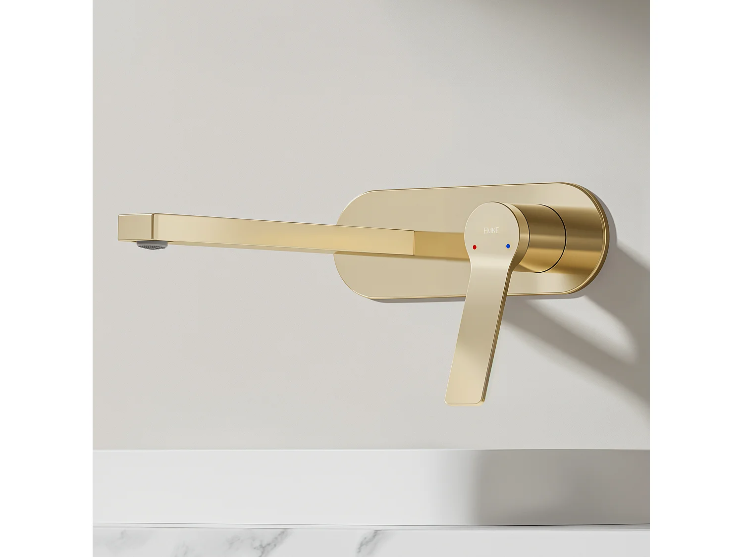 EMKE inbouw wastafelkraan wandkraan mengkraan messing keramisch binnenwerk champagne goud L.21 cm