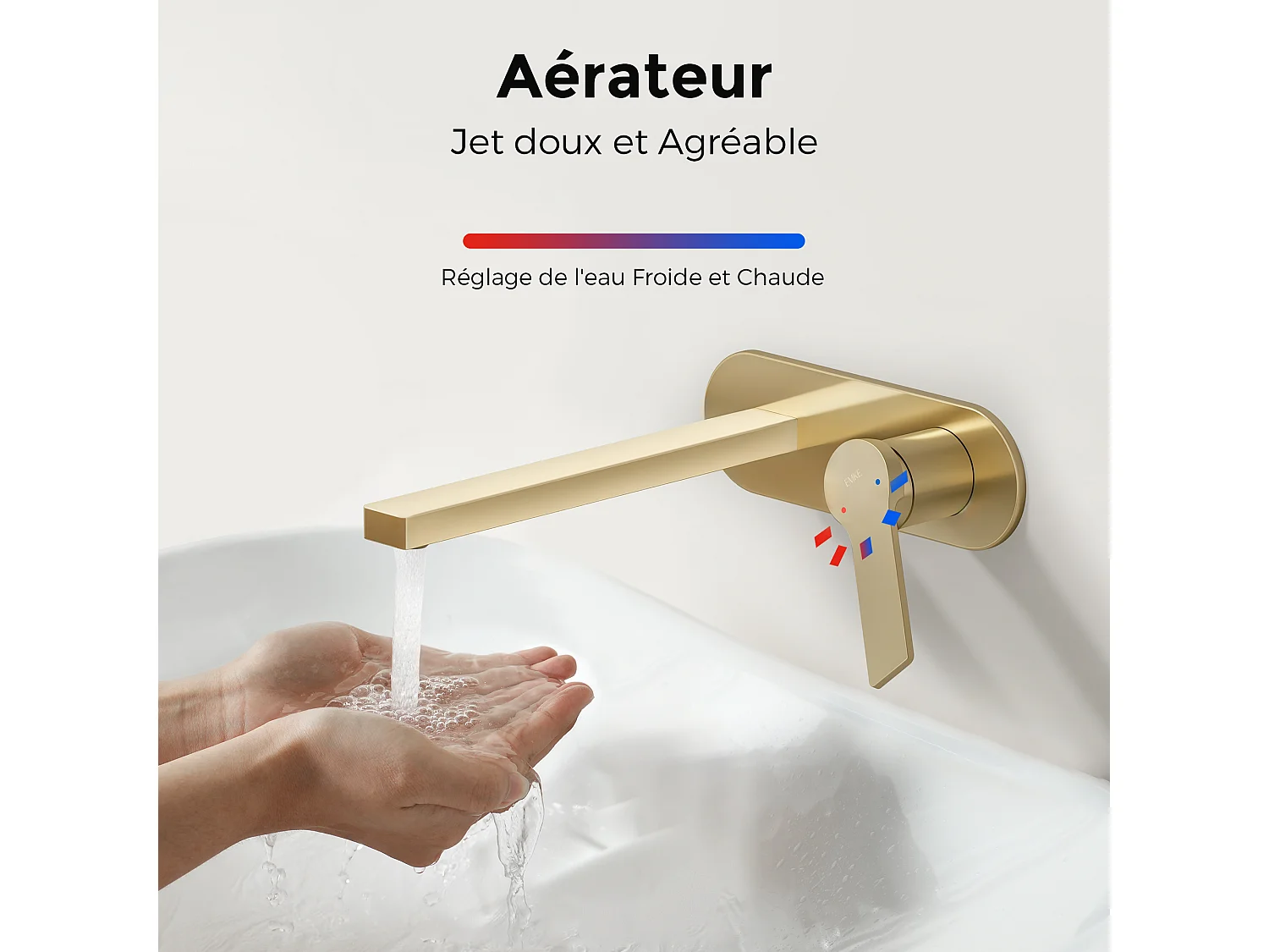 EMKE inbouw wastafelkraan wandkraan mengkraan messing keramisch binnenwerk champagne goud L.21 cm