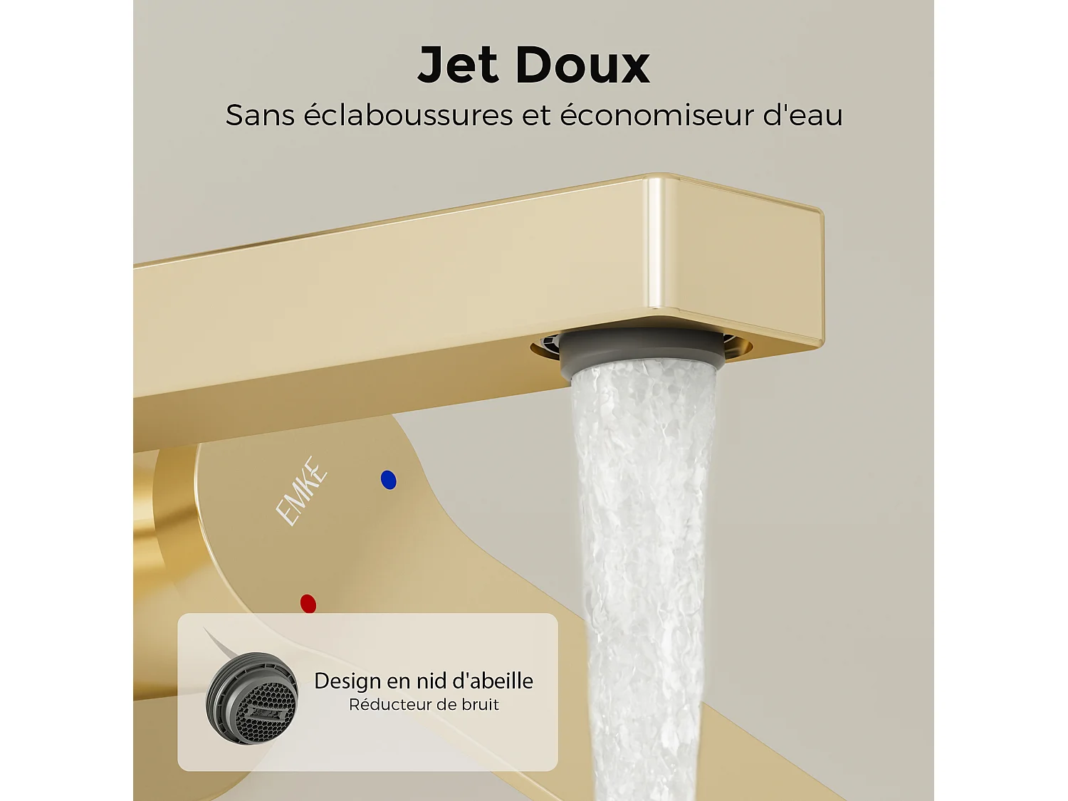 EMKE inbouw wastafelkraan wandkraan mengkraan messing keramisch binnenwerk champagne goud L.21 cm