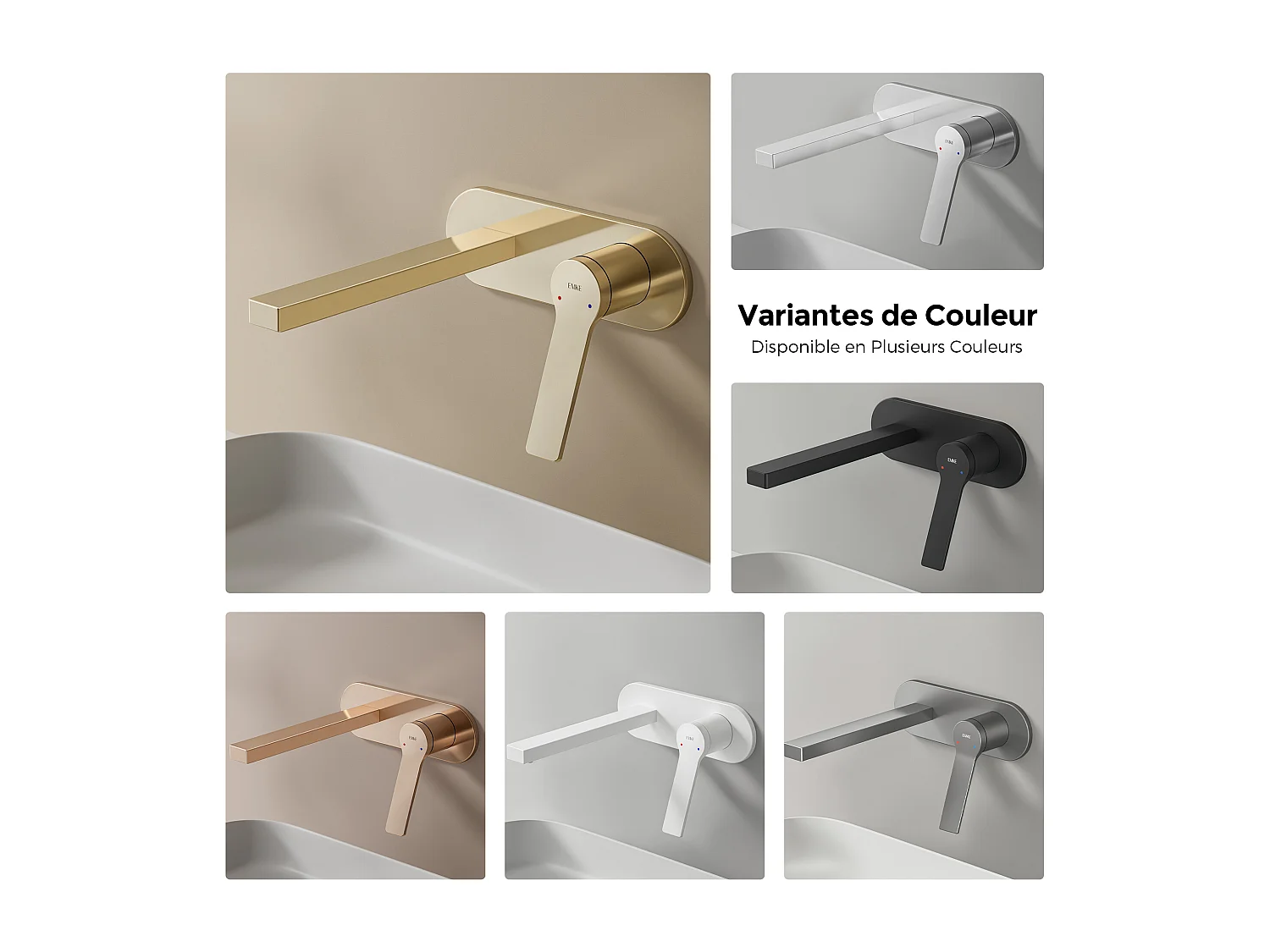 EMKE inbouw wastafelkraan wandkraan mengkraan messing keramisch binnenwerk champagne goud L.21 cm