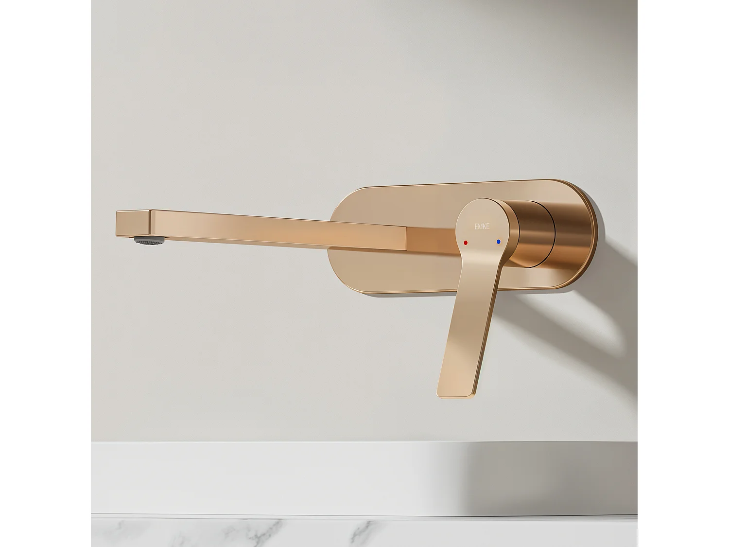 EMKE Mitigeur de lavabo mural encastrable or rose cartouche céramique laiton L.21xH.7 cm