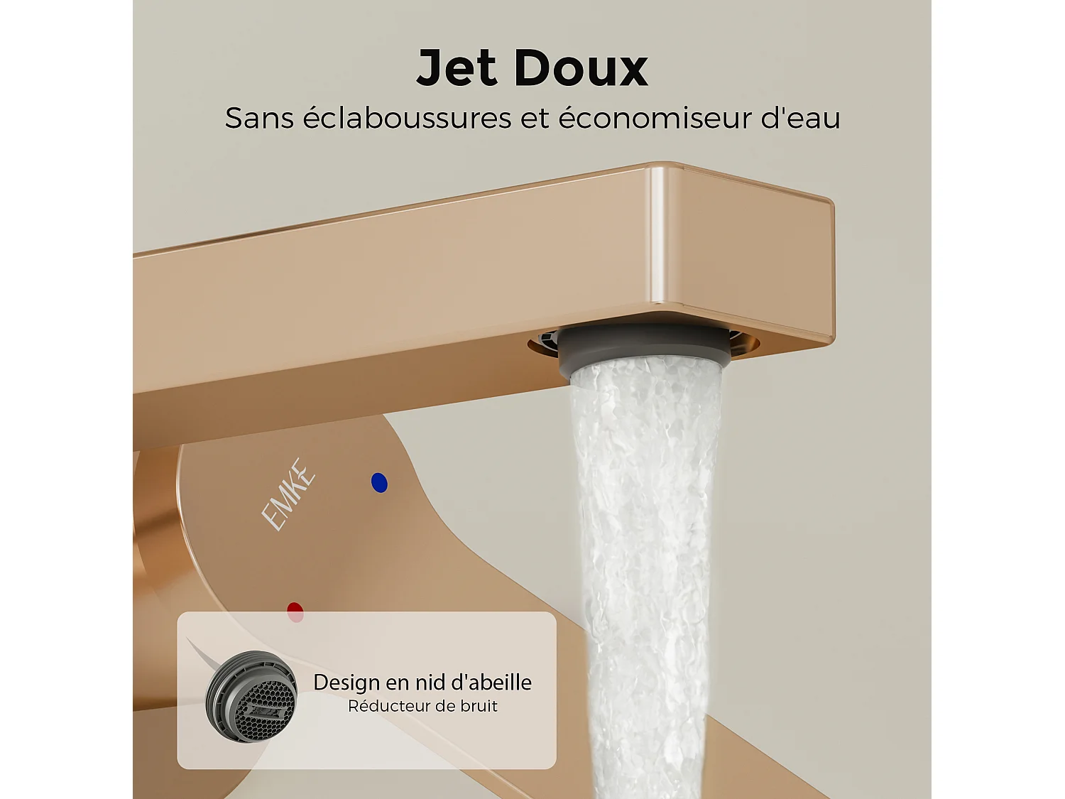 EMKE Mitigeur de lavabo mural encastrable or rose cartouche céramique laiton L.21xH.7 cm