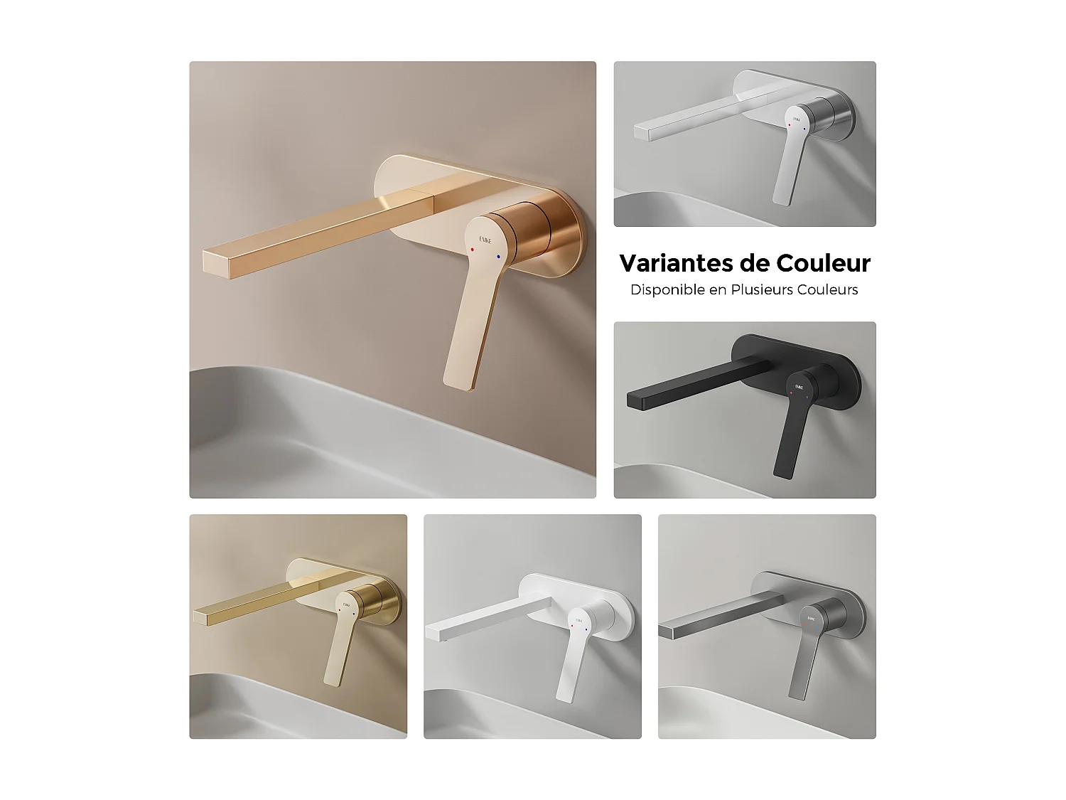 EMKE Mitigeur de lavabo mural encastrable or rose cartouche céramique laiton L.21xH.7 cm