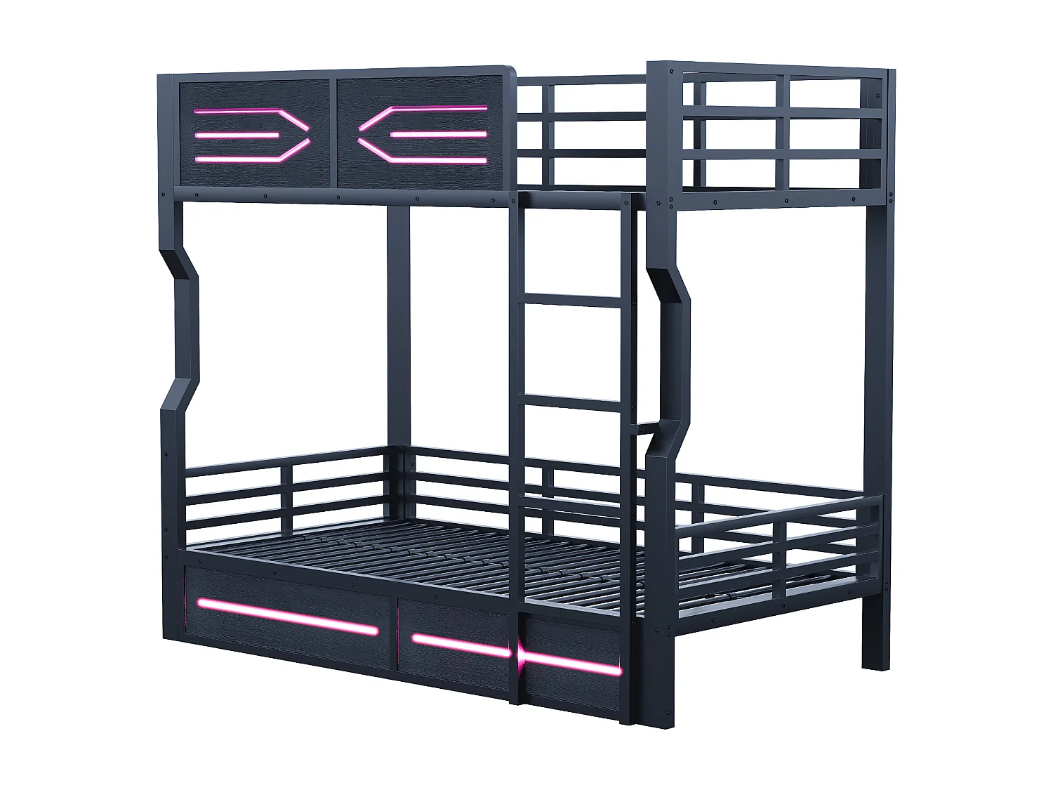 Letto sovrapposto 90 x 200 cm - con illuminazione LED - con barriere di sicurezza - con scala - nero​ (materasso non incluso)