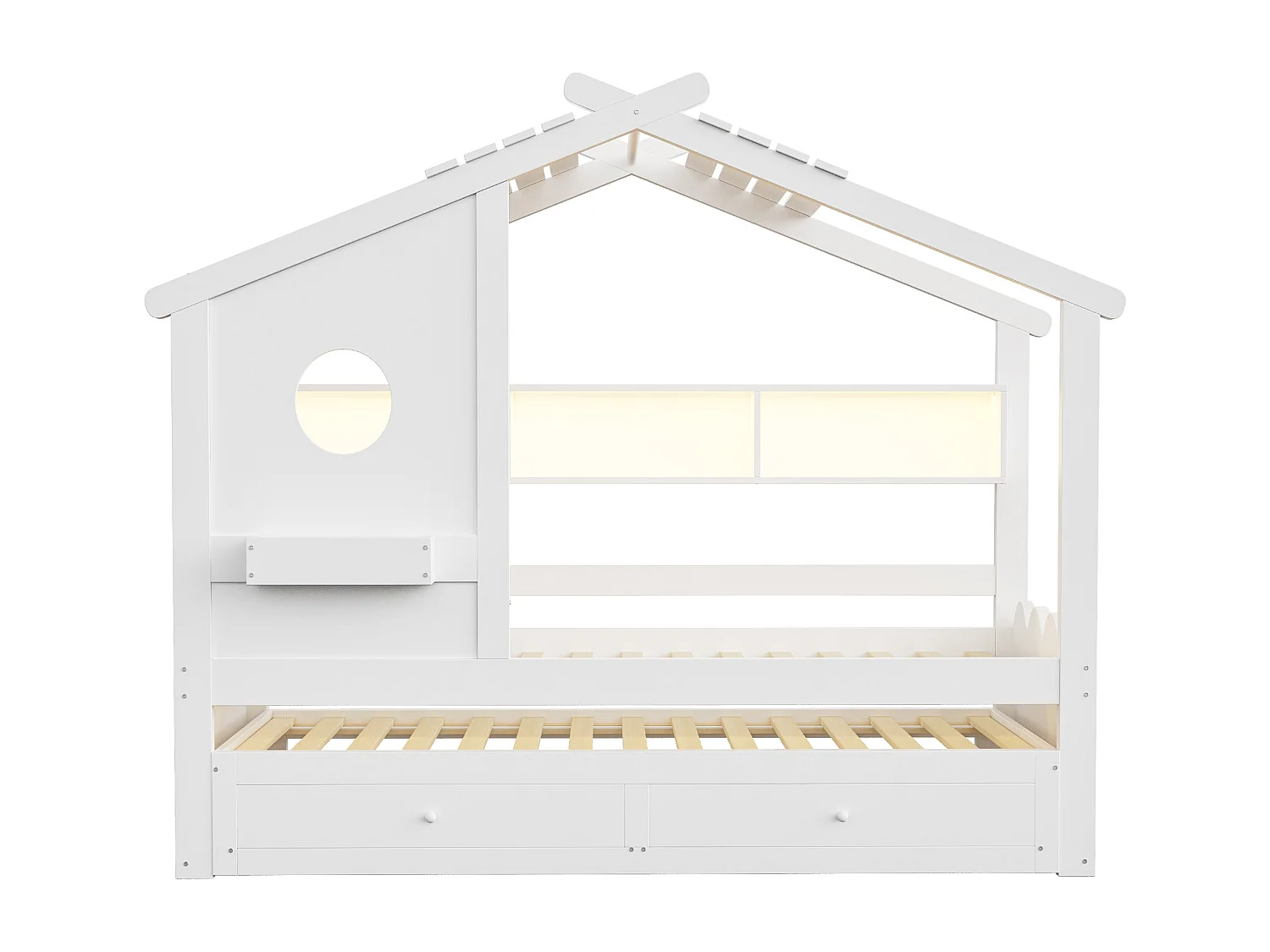 Kinderbett 90x200cm - mit Gästebett 90x190cm - mit 2 Schubladen - mit USB- und Type-C-Ladeanschlüssen - mit LED-Lichtern - weiß