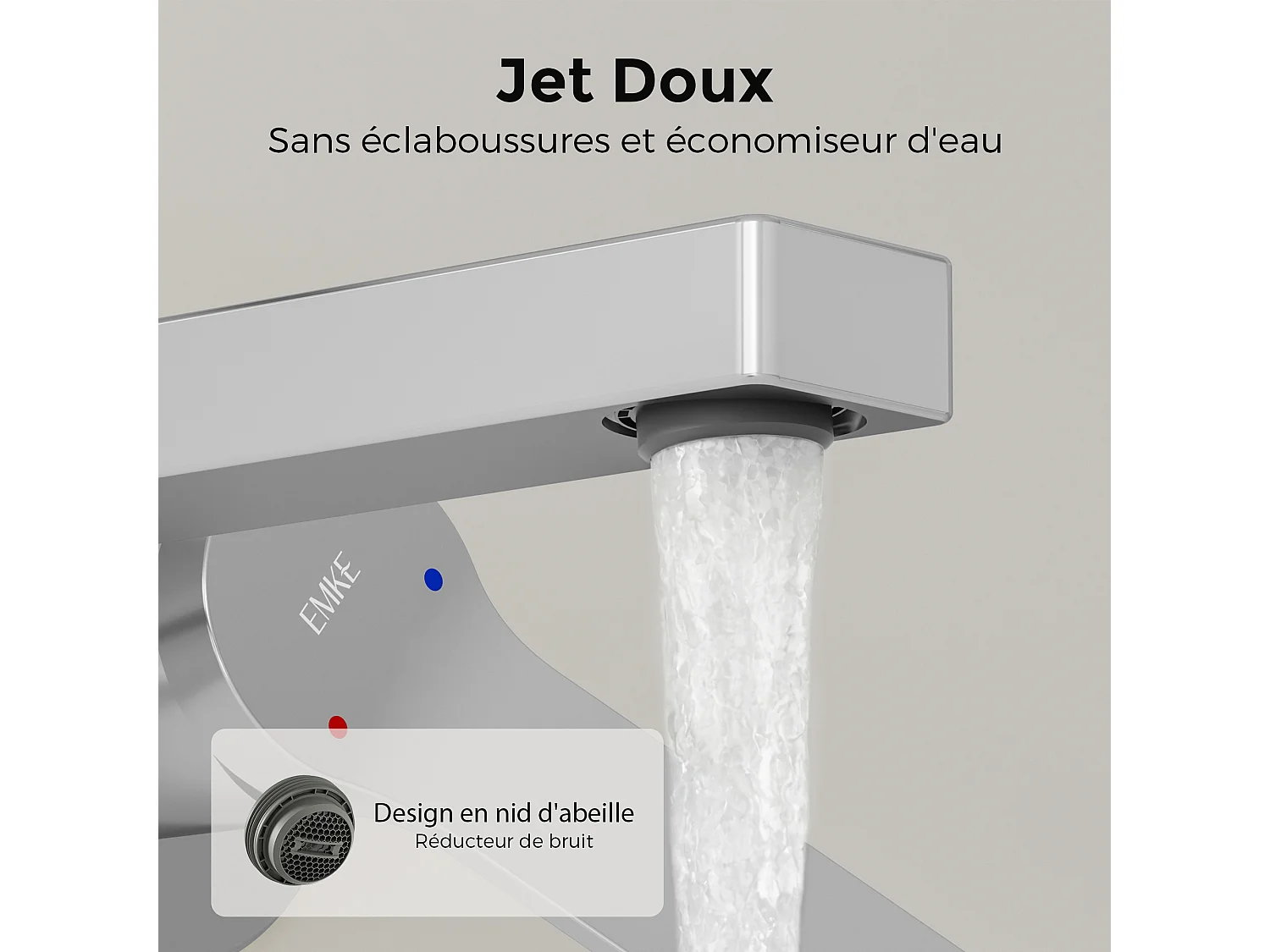 EMKE Mitigeur de lavabo mural encastrable chromé cartouche céramique laiton L.21xH.7 cm