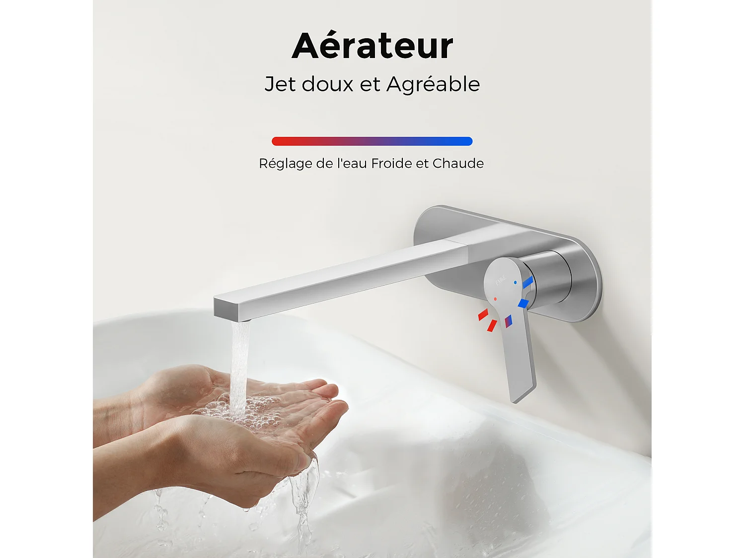 EMKE Mitigeur de lavabo mural encastrable chromé cartouche céramique laiton L.21xH.7 cm