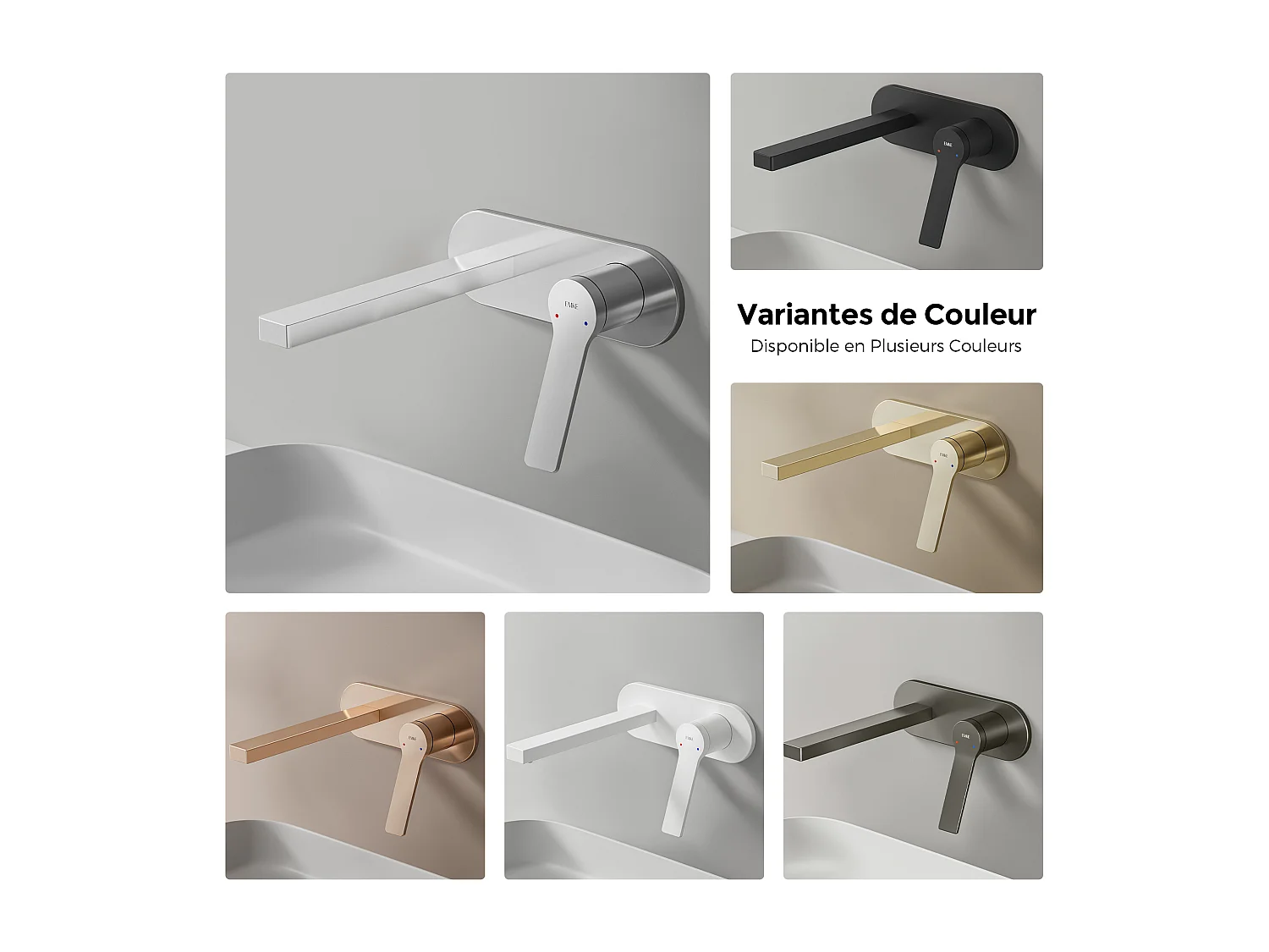 EMKE Mitigeur de lavabo mural encastrable chromé cartouche céramique laiton L.21xH.7 cm