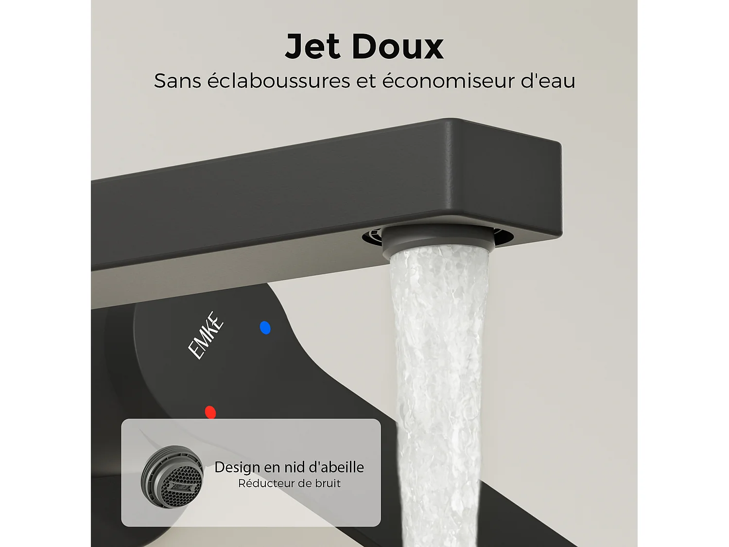 EMKE Mitigeur de lavabo mural encastrable noir mat cartouche céramique laiton L.21xH.7 cm