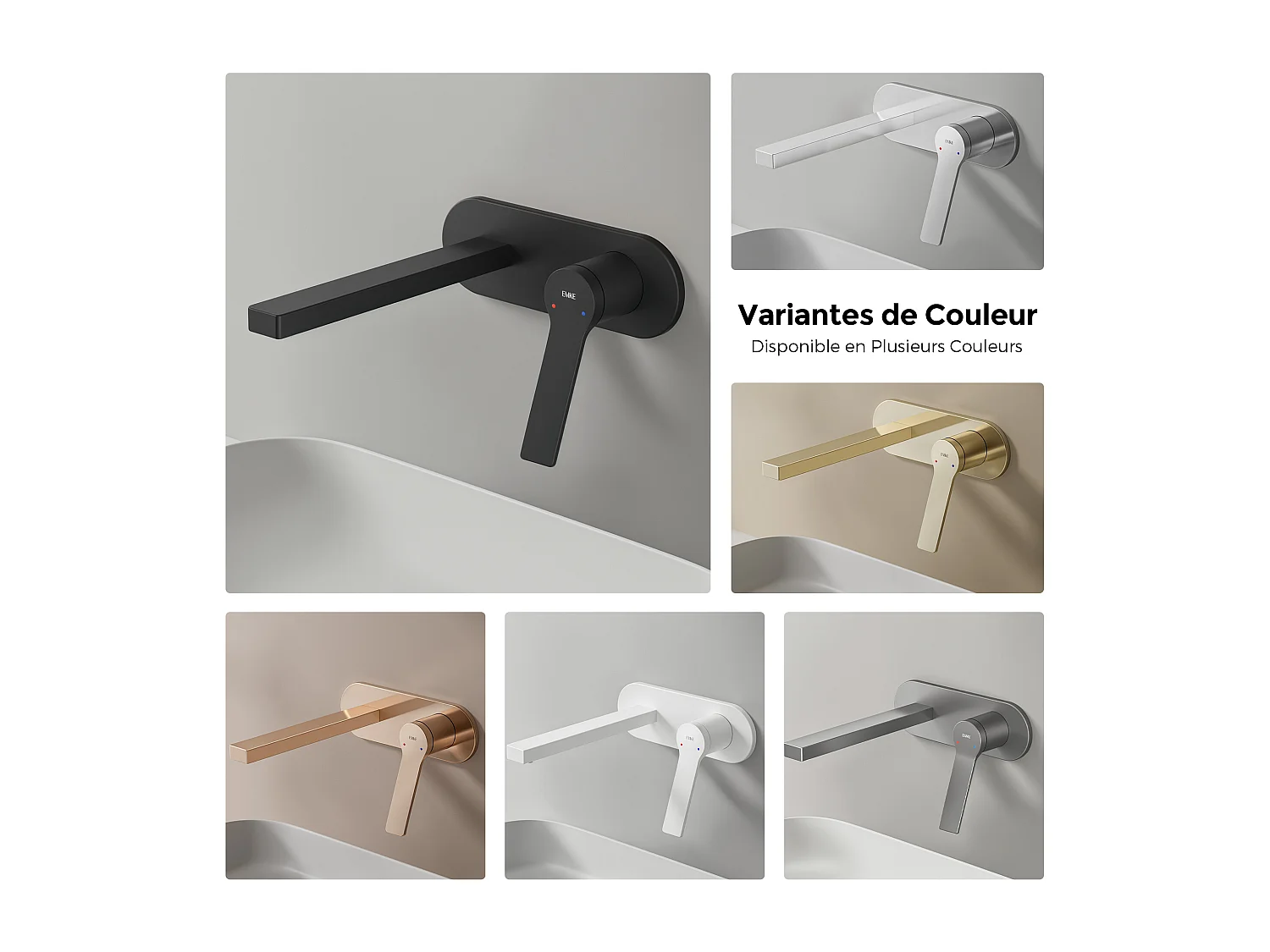 EMKE Mitigeur de lavabo mural encastrable noir mat cartouche céramique laiton L.21xH.7 cm