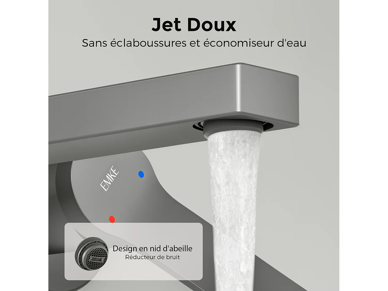 EMKE Mitigeur de lavabo mural encastrable anthracite cartouche céramique laiton L.21xH.7 cm