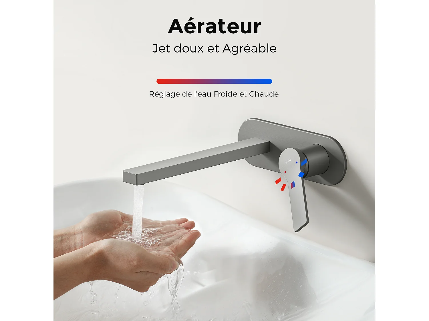 EMKE Mitigeur de lavabo mural encastrable anthracite cartouche céramique laiton L.21xH.7 cm