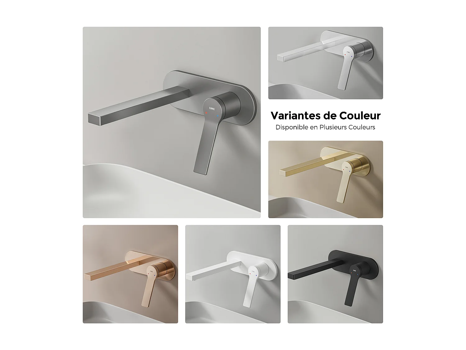 EMKE Mitigeur de lavabo mural encastrable anthracite cartouche céramique laiton L.21xH.7 cm