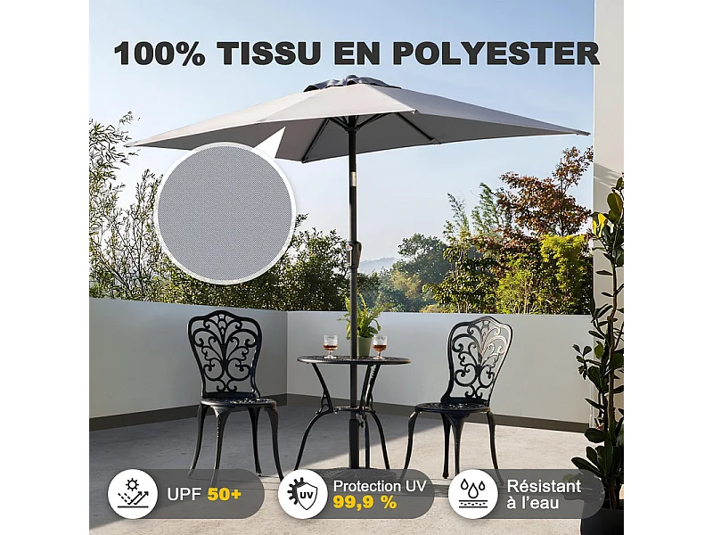 Parasol Rectangulaire D Extérieur 212 X 134 Cm Gris