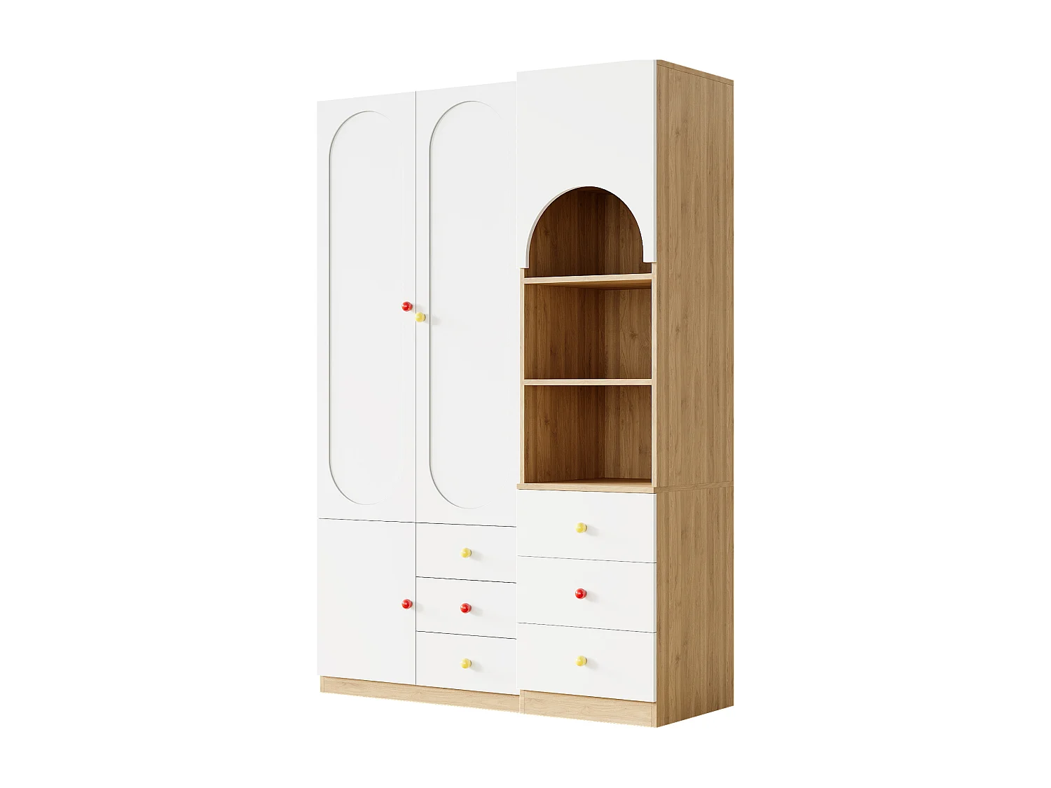 Schlafzimmerschrank-Set – Kombination aus Kleiderschrank und Bücherregal – mit Türen und Schubladen – MDF – weiß