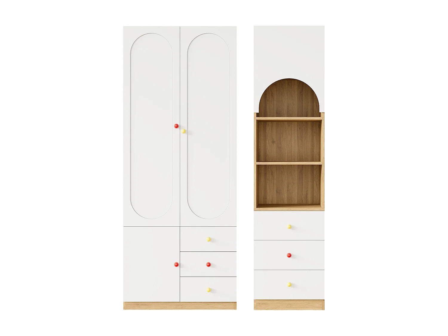 Schlafzimmerschrank-Set – Kombination aus Kleiderschrank und Bücherregal – mit Türen und Schubladen – MDF – weiß