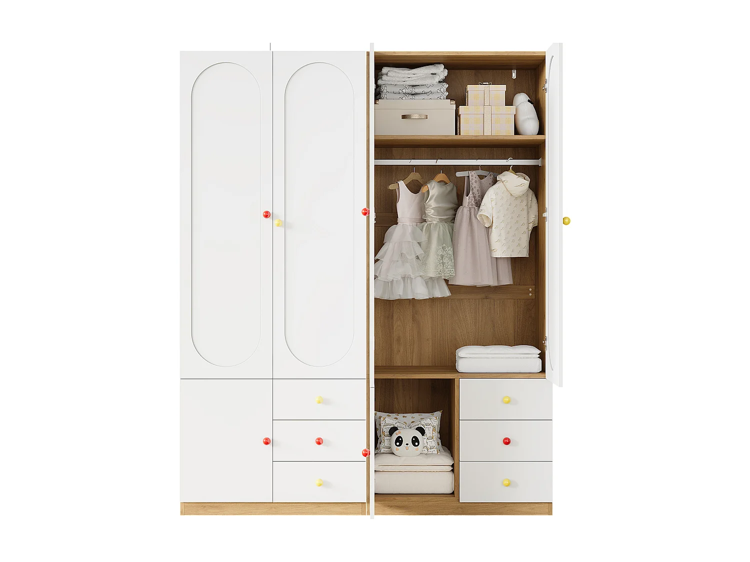 Set aus 2 Kinderzimmerschränken – 2 x 80 x 45 x 200 cm – mit 4 Türen und 6 Schubladen – lackierte Oberfläche – MDF – weiß