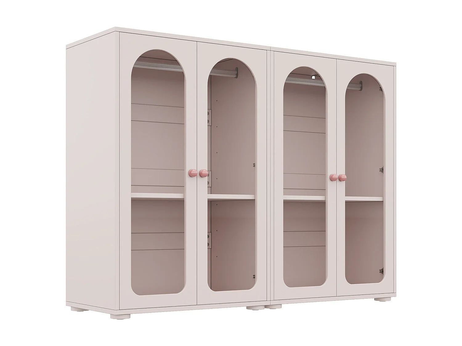Lot de 2 armoires laquée pour enfant - 2 x 80 x 50 x 120 cm - avec tringle + 4 portes en acrylique transparent - MDF - rose
