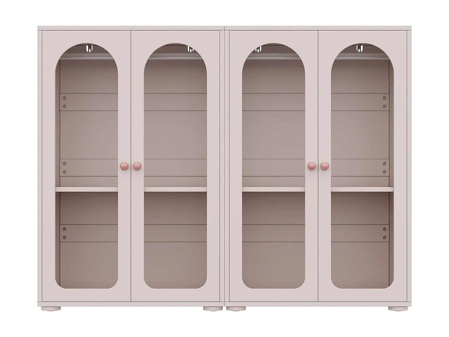 Lot de 2 armoires laquée pour enfant - 2 x 80 x 50 x 120 cm - avec tringle + 4 portes en acrylique transparent - MDF - rose