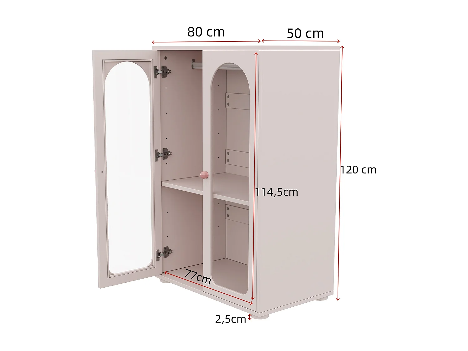 Lot de 2 armoires laquée pour enfant - 2 x 80 x 50 x 120 cm - avec tringle + 4 portes en acrylique transparent - MDF - rose
