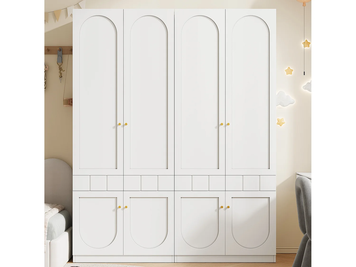 2er-Set Kinderzimmerschränke – 2 x 80 x 50 x 200 cm – mit Kleiderstange und Schubladen – lackiert – MDF – weiß