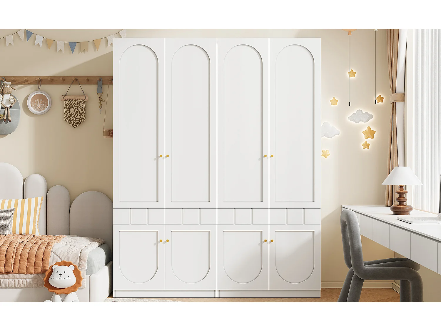 2er-Set Kinderzimmerschränke – 2 x 80 x 50 x 200 cm – mit Kleiderstange und Schubladen – lackiert – MDF – weiß