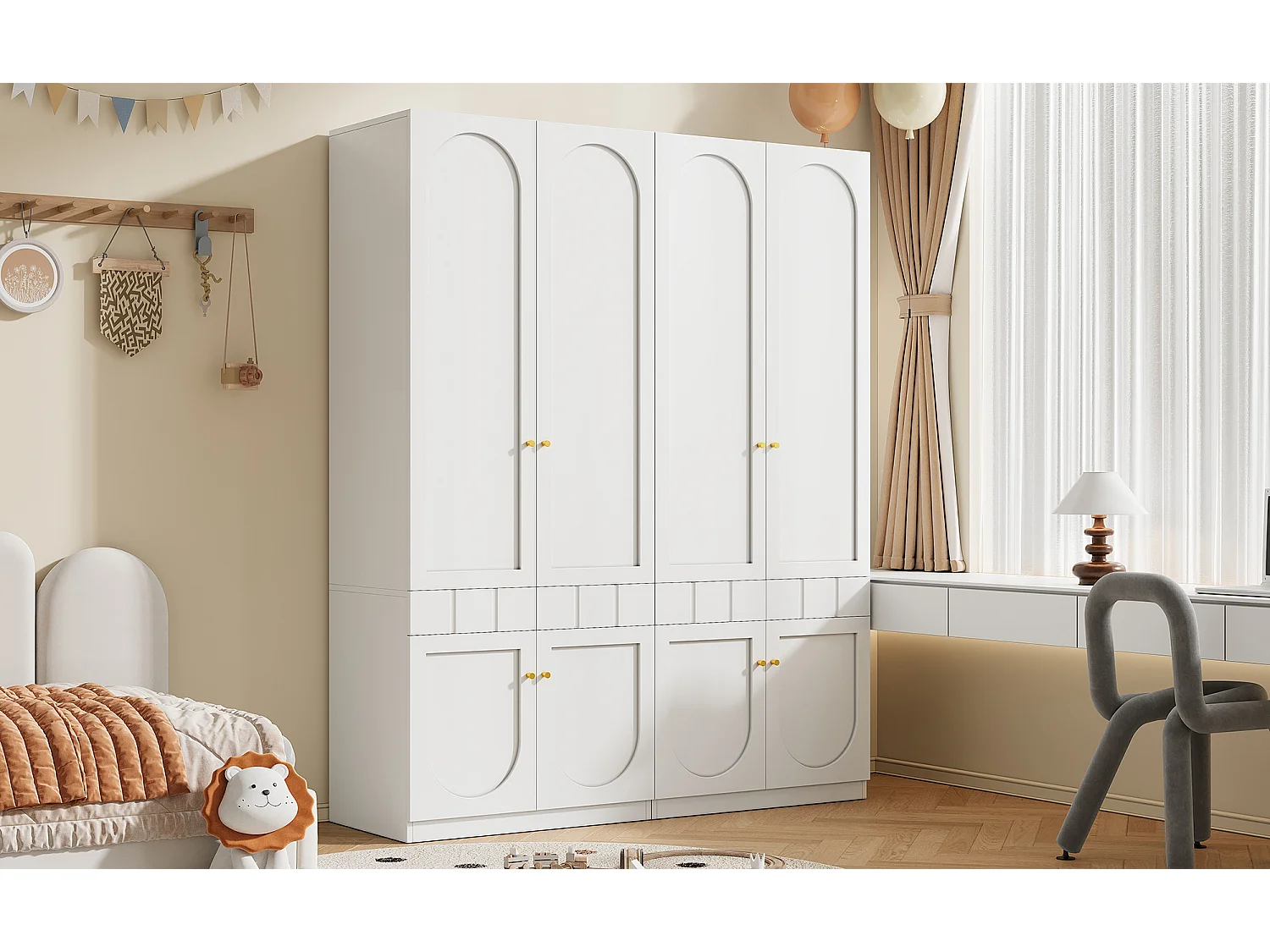 2er-Set Kinderzimmerschränke – 2 x 80 x 50 x 200 cm – mit Kleiderstange und Schubladen – lackiert – MDF – weiß